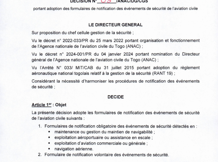 NOTIFICATION DES EVENEMENTS DE SECURITE
